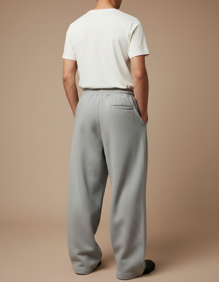 Pantalon Japonais Gris Ample Molleton Cordon Décontracté Homme - vue 2