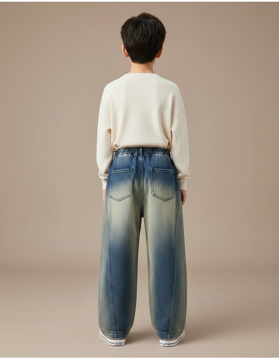 Pantalon Japonais Denim Délavé Ample Enfant Garçons - Multicolore Jean - vue 2