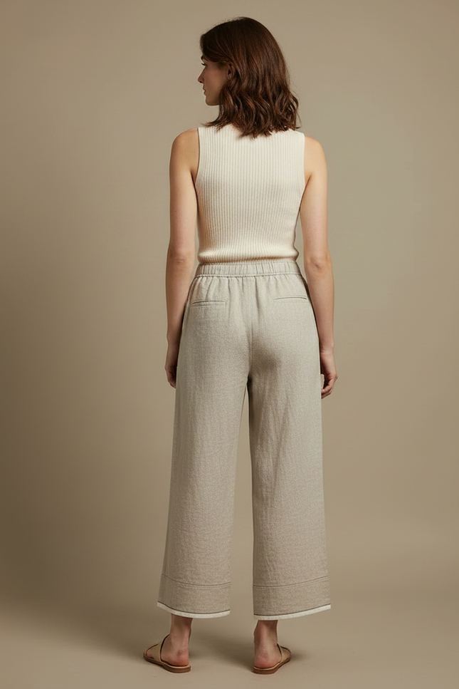 Pantalon Japonais Lin Ample Beige Décontracté Femme - vue 2