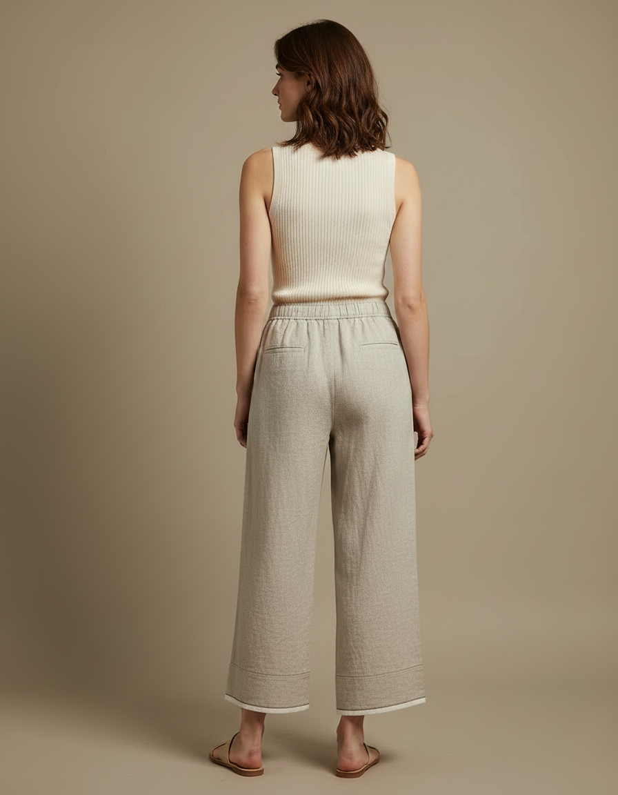 Pantalon Japonais Lin Ample Beige Décontracté Femme - vue 2