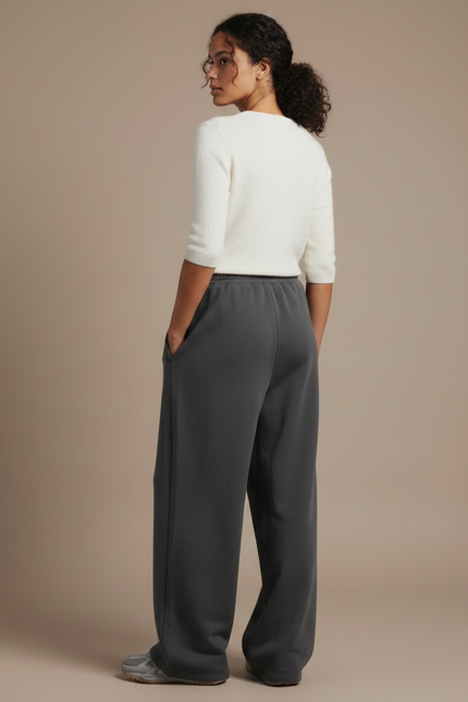 Pantalon Japonais Gris Anthracite Ample Droit Sport - Molleton - vue 2