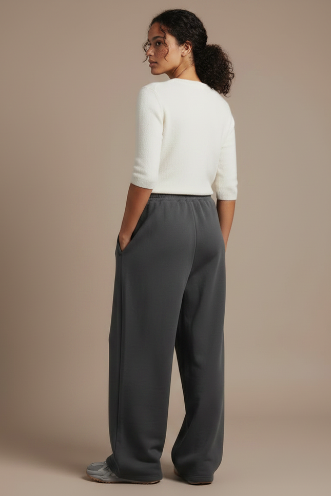 Pantalon Japonais Gris Anthracite Ample Droit Sport - Molleton - vue 2