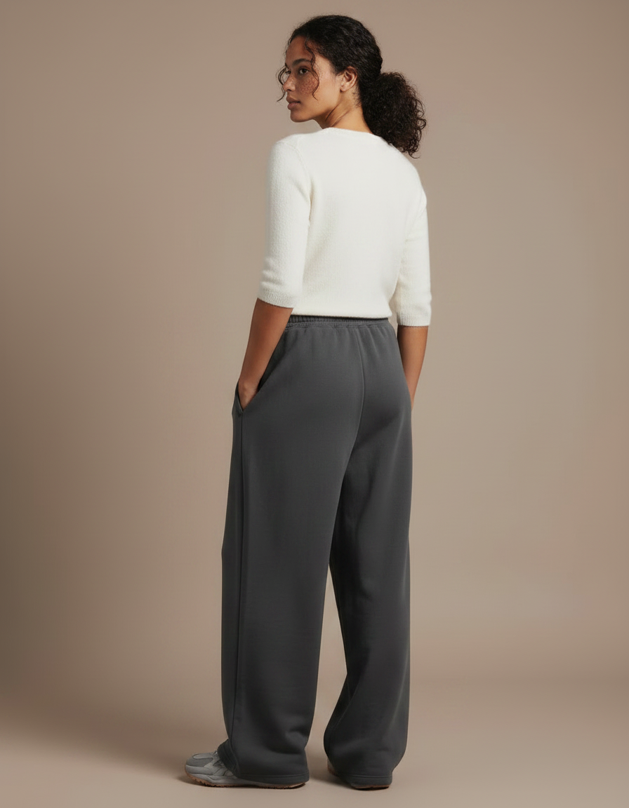 Pantalon Japonais Gris Anthracite Ample Droit Sport - Molleton - vue 2