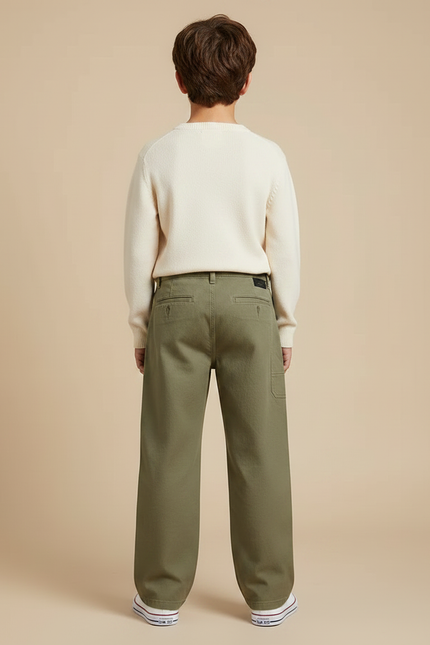 Pantalon Japonais Kaki Ample Décontracté Enfant Droit - Toile - vue 2