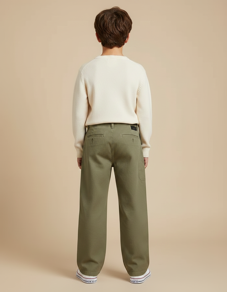 Pantalon Japonais Kaki Ample Décontracté Enfant Droit - Toile - vue 2