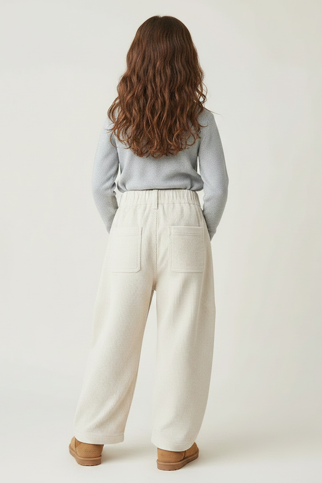 Pantalon Japonais Crème Côtelé Ample Élastique Enfant - Beige Cordé - vue 2