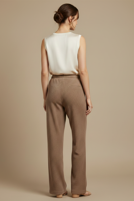 Pantalon Japonais Marron Côtelé Ample Confortable Cordon - Cordé - vue 2