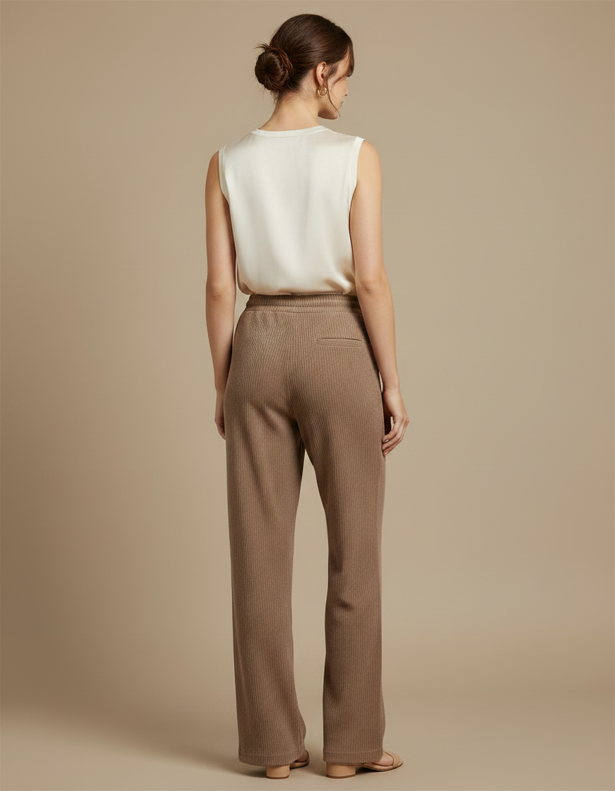 Pantalon Japonais Marron Côtelé Ample Confortable Cordon - Cordé - vue 2