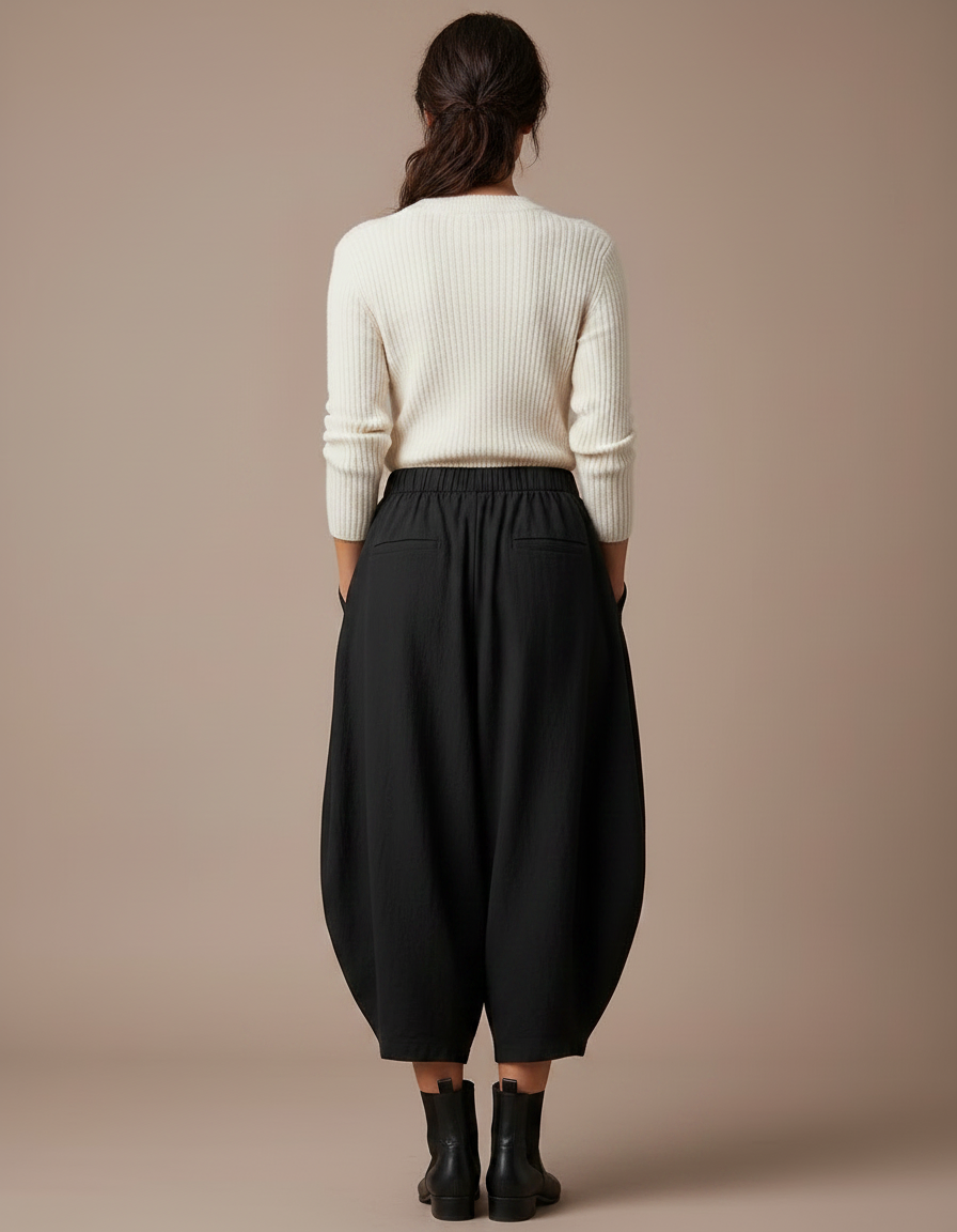 Pantalon Japonais Noir Fluide Ample Harem Femme - Lin - vue 2
