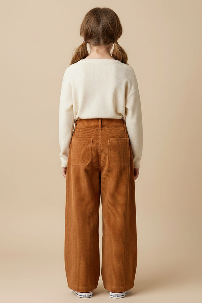Pantalon Japonais Marron Côtelé Ample Droit Enfant - Cordé - vue 2