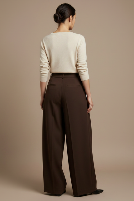 Pantalon Japonais Marron Plissé Ample Décontracté Femme - Laine - vue 2