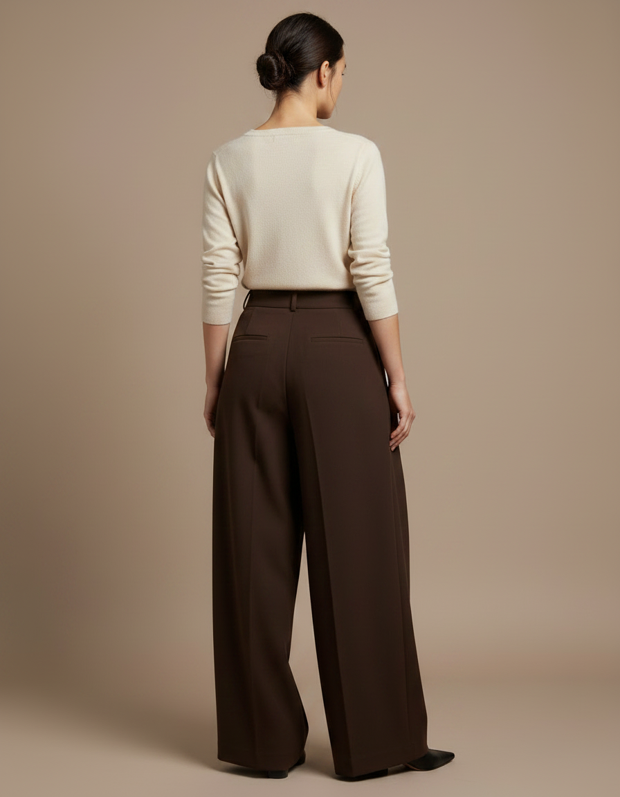 Pantalon Japonais Marron Plissé Ample Décontracté Femme - Laine - vue 2