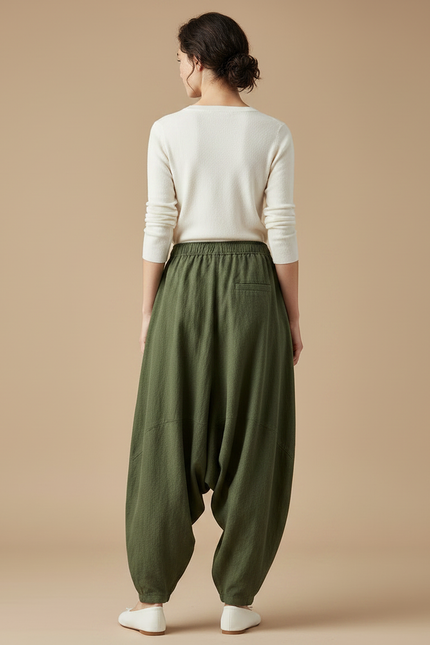 Pantalon Japonais Kaki Ample Lin Confortable Décontracté - vue 2