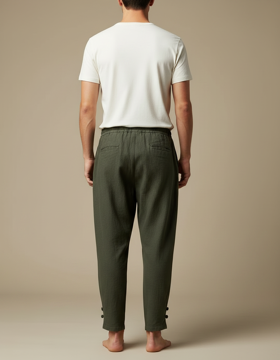 Pantalon Japonais Vert Kaki Lin Ample Boutons - vue 2