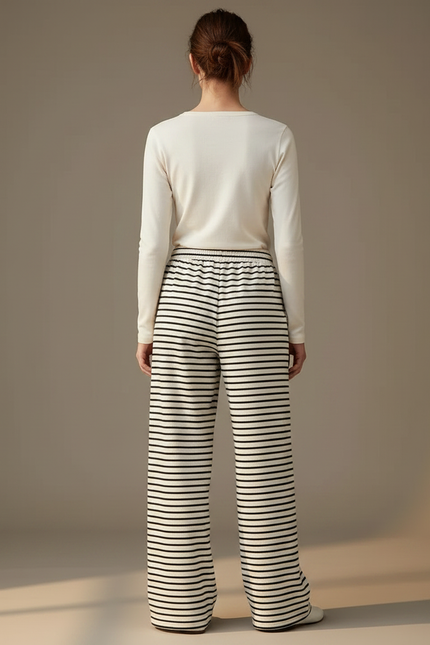 Pantalon Japonais Rayé Ample Fluide Confortable Femme - Imprimé Maille - vue 2
