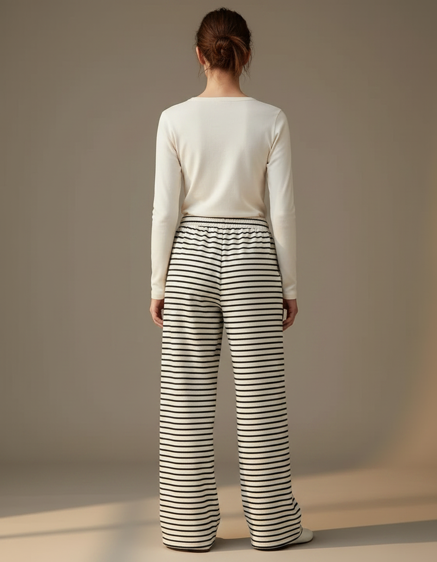 Pantalon Japonais Rayé Ample Fluide Confortable Femme - Imprimé Maille - vue 2