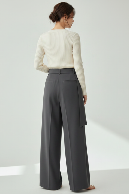 Pantalon Japonais Gris Asymétrique Fluide Élégant Large - Polyester - vue 2
