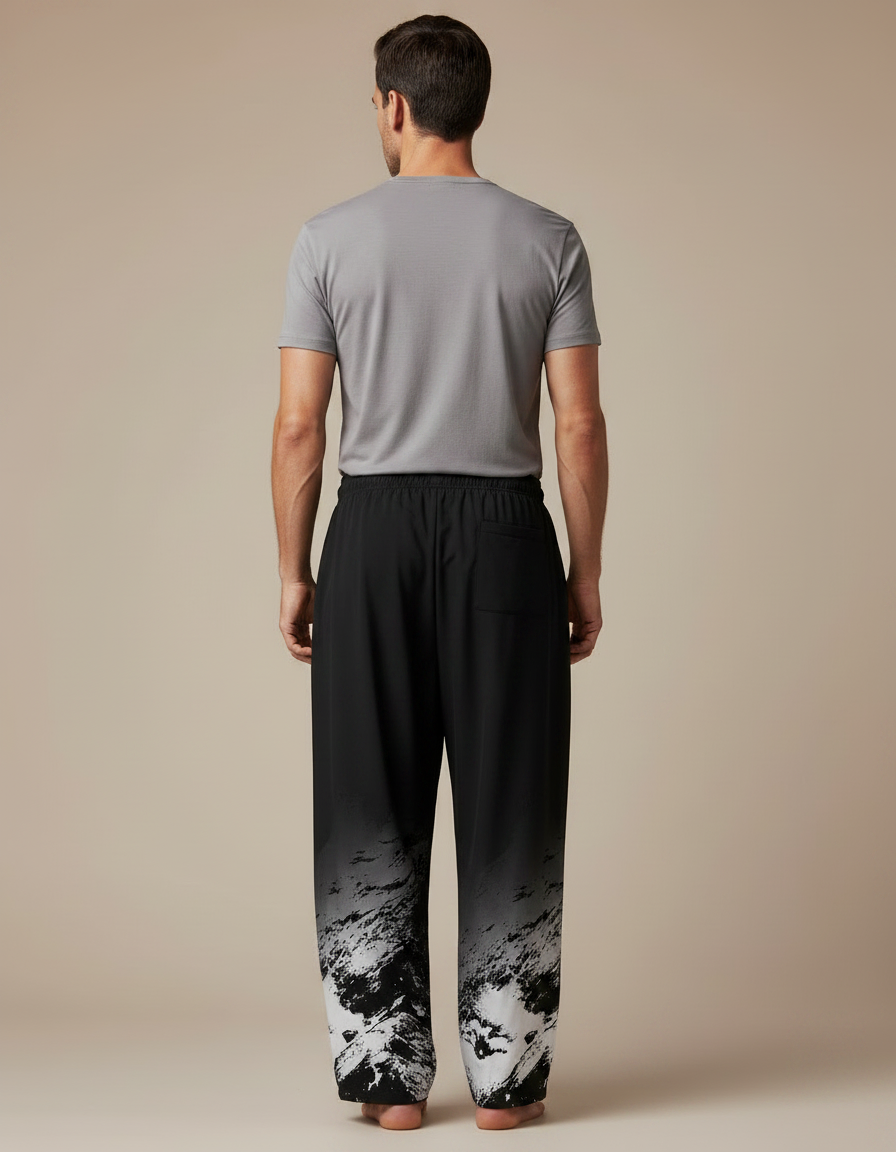 Pantalon Japonais Noir Dégradé Ample Imprimé Cordon - Polyester - vue 2