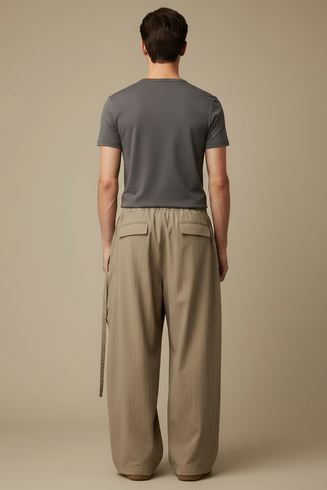 Pantalon Cargo Style Japonais - Kaki Coton - vue 2