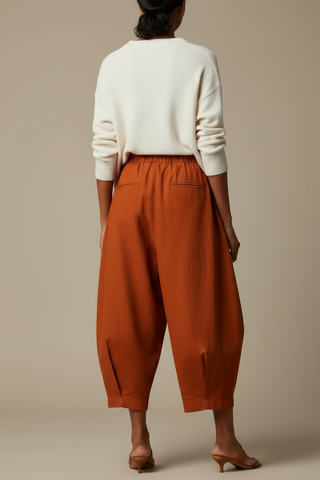 Pantalon Japonais Orange Ample Coton Fluide Élastique Femme - vue 2