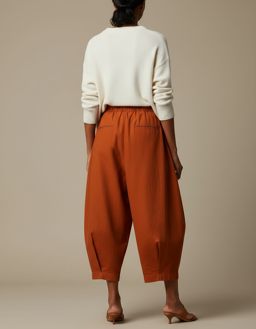 Pantalon Japonais Orange Ample Coton Fluide Élastique Femme - vue 2