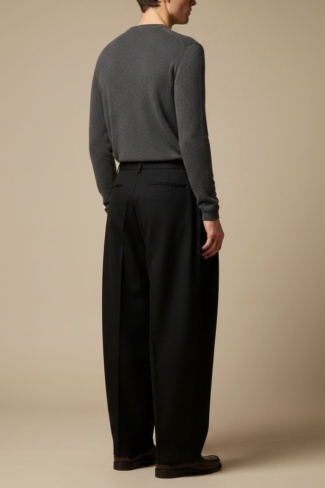 Pantalon Japonais Noir Ample Plissé Décontracté Homme - Gabardine - vue 2