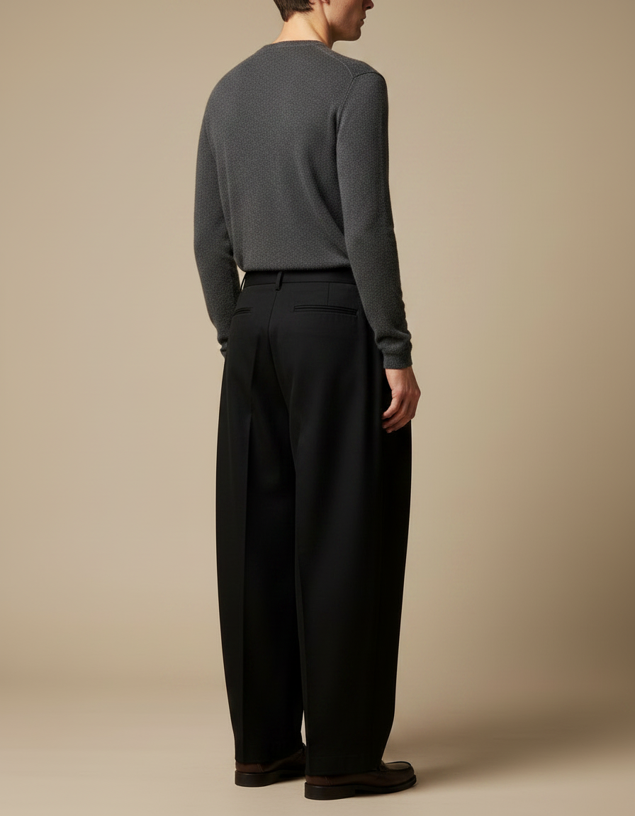 Pantalon Japonais Noir Ample Plissé Décontracté Homme - Gabardine - vue 2