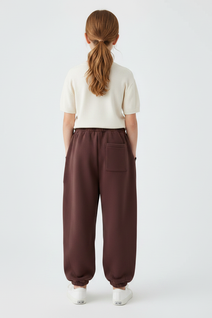 Pantalon Japonais Marron Ample Molletonné Cordon Enfant - vue 2