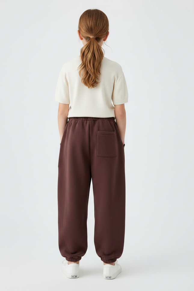 Pantalon Japonais Marron Ample Molletonné Cordon Enfant - vue 2