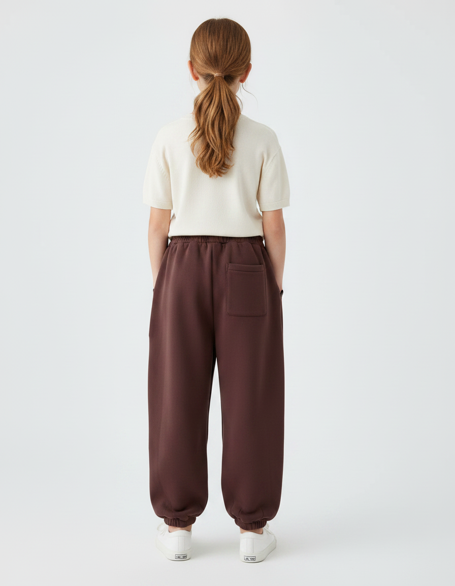 Pantalon Japonais Marron Ample Molletonné Cordon Enfant - vue 2