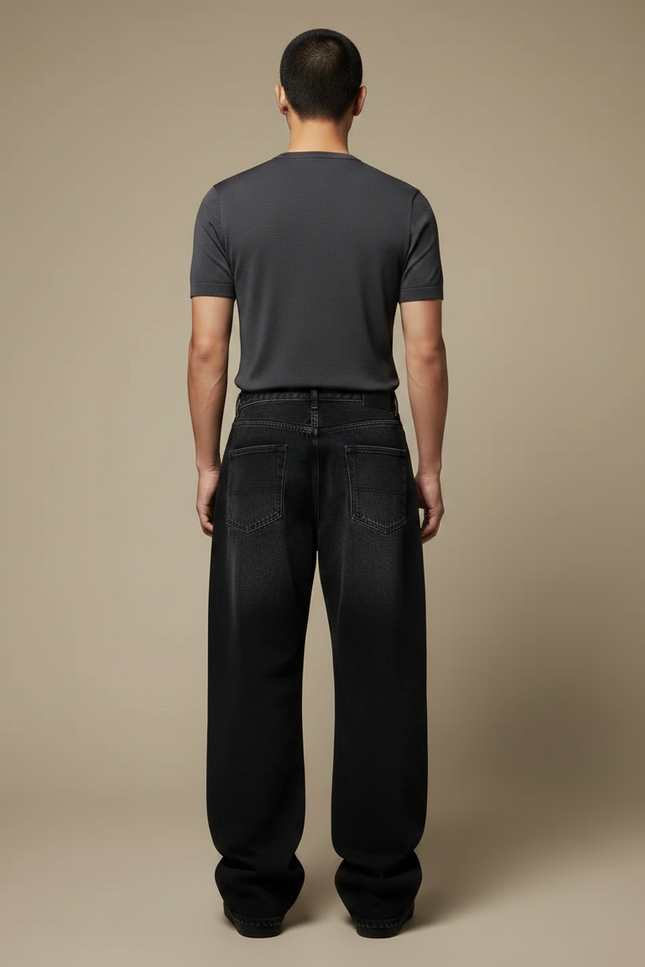 Pantalon Japonais Noir Dragon Brodé Ample Denim Homme - Jean - vue 2