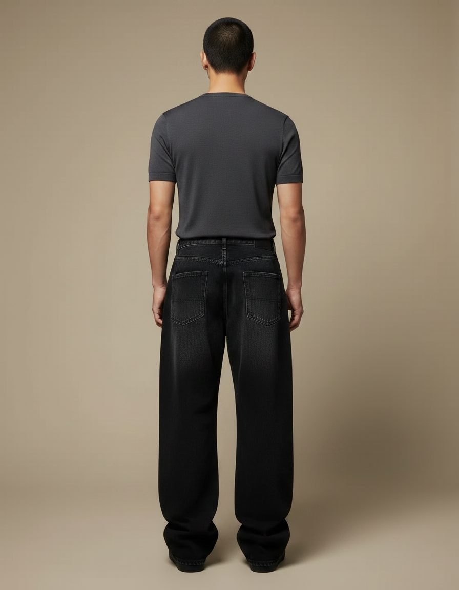 Pantalon Japonais Noir Dragon Brodé Ample Denim Homme - Jean - vue 2