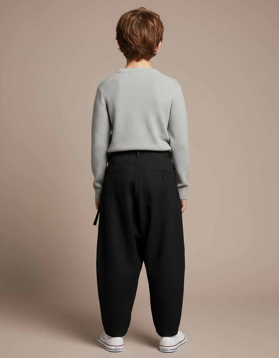 Pantalon Japonais Noir Ample Coton Fluide Moderne - vue 2