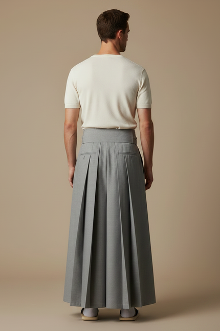 Pantalon Japonais Gris Plissé Traditionnel Formel Homme - Laine - vue 2