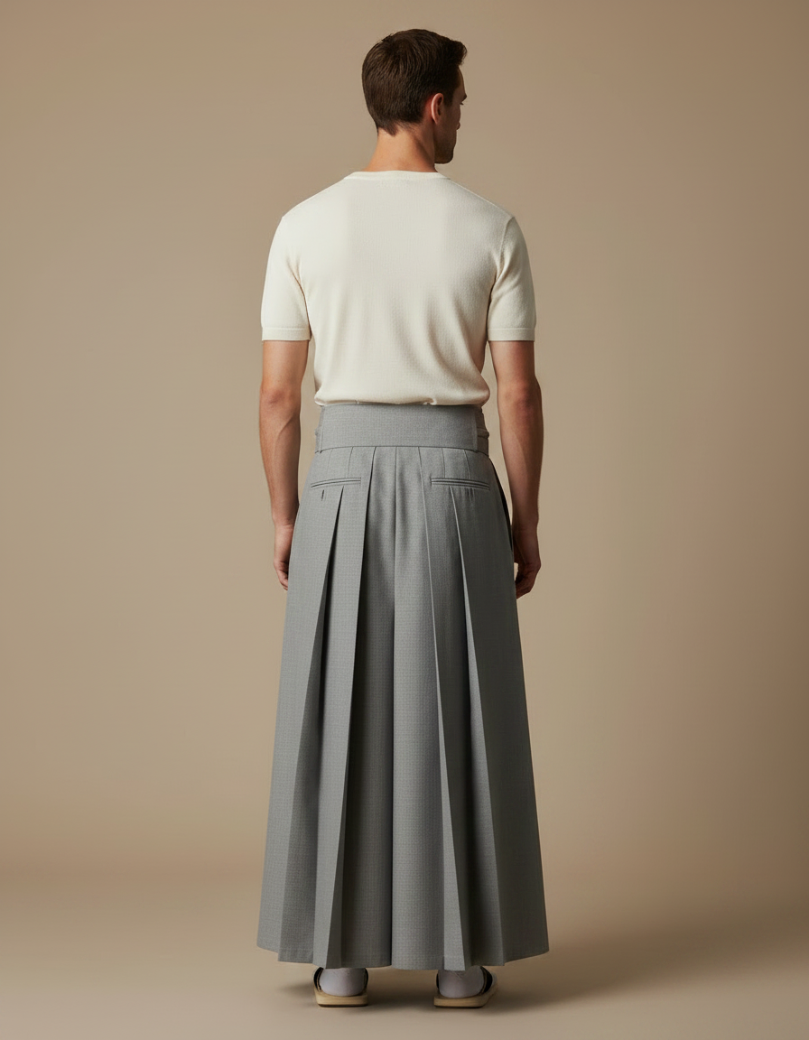 Pantalon Japonais Gris Plissé Traditionnel Formel Homme - Laine - vue 2