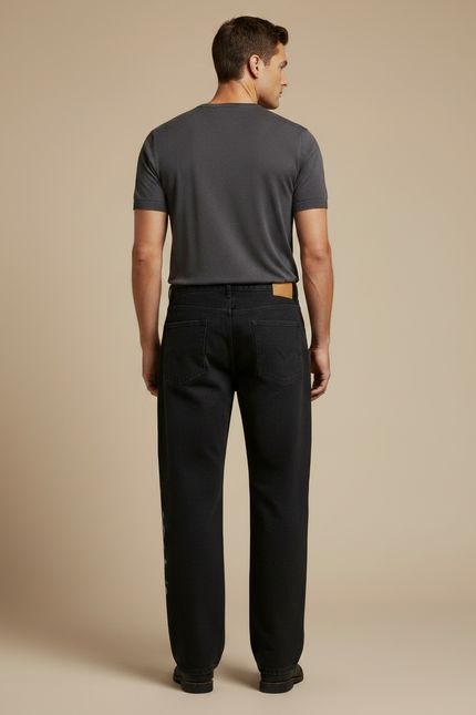 Pantalon Japonais Noir Brodé Dragon Ample Homme - Jean - vue 2