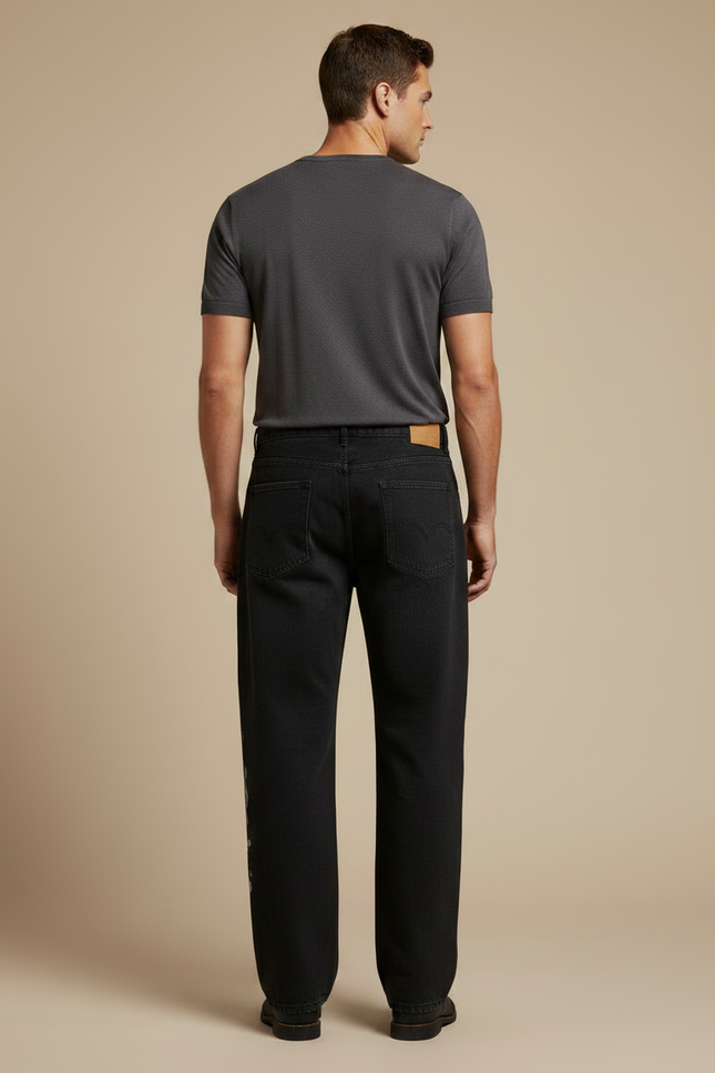 Pantalon Japonais Noir Brodé Dragon Ample Homme - Jean - vue 2