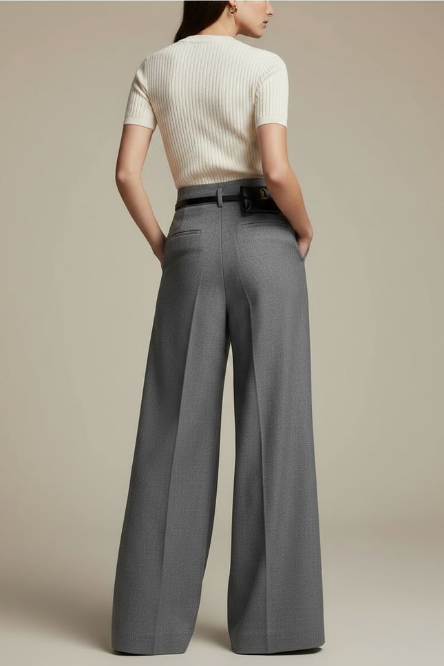 Pantalon Japonais Gris Ample Fendu Élégant Fluide Femme - Gabardine - vue 2