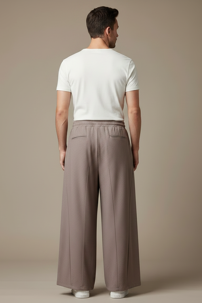 Pantalon Japonais Large Fluide Marron Élégant Décontracté - Polyester - vue 2