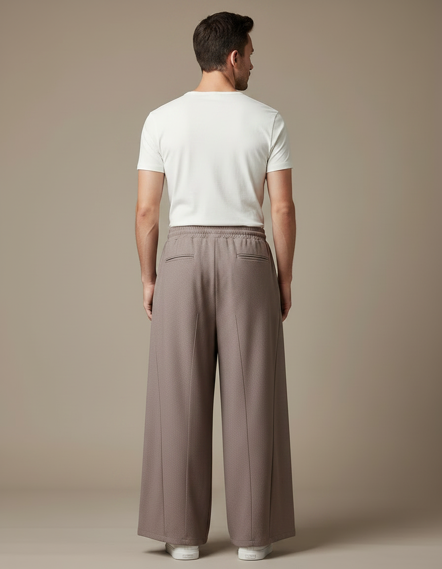 Pantalon Japonais Large Fluide Marron Élégant Décontracté - Polyester - vue 2