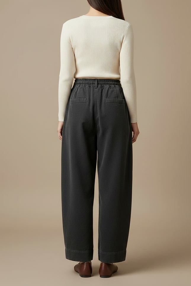 Pantalon Japonais Large Côtelé Gris Ample Décontracté - Cordé - vue 2