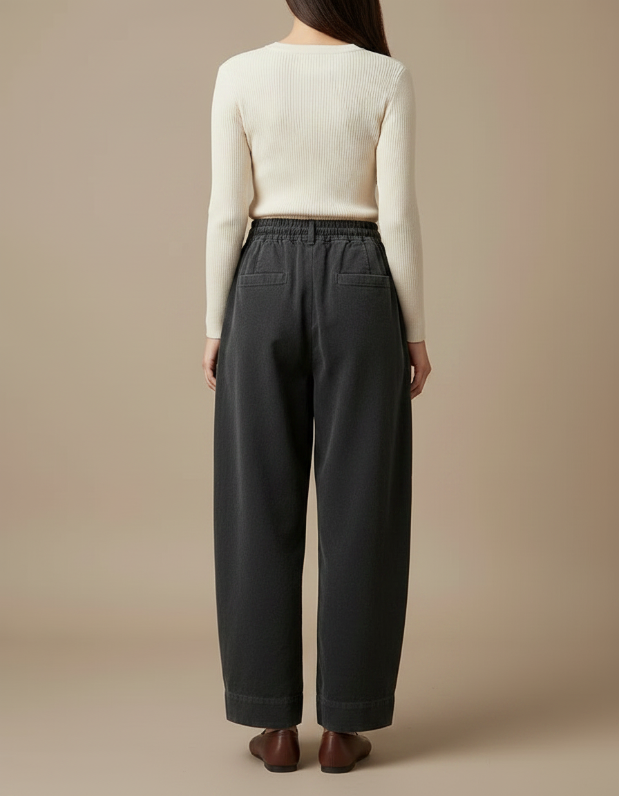 Pantalon Japonais Large Côtelé Gris Ample Décontracté - Cordé - vue 2