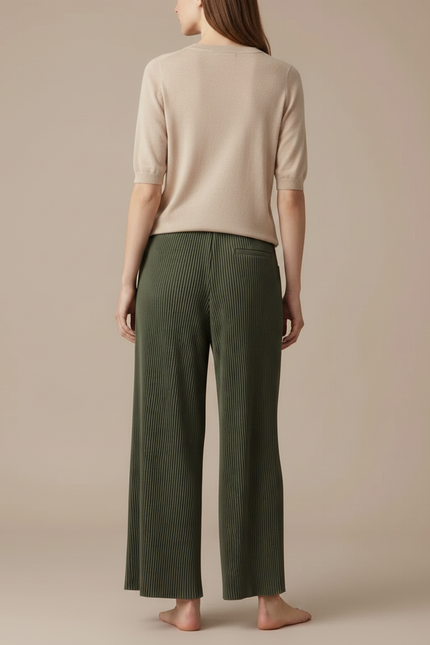 Pantalon Japonais Vert Plissé Ample Fluide Femme - Polyester - vue 2