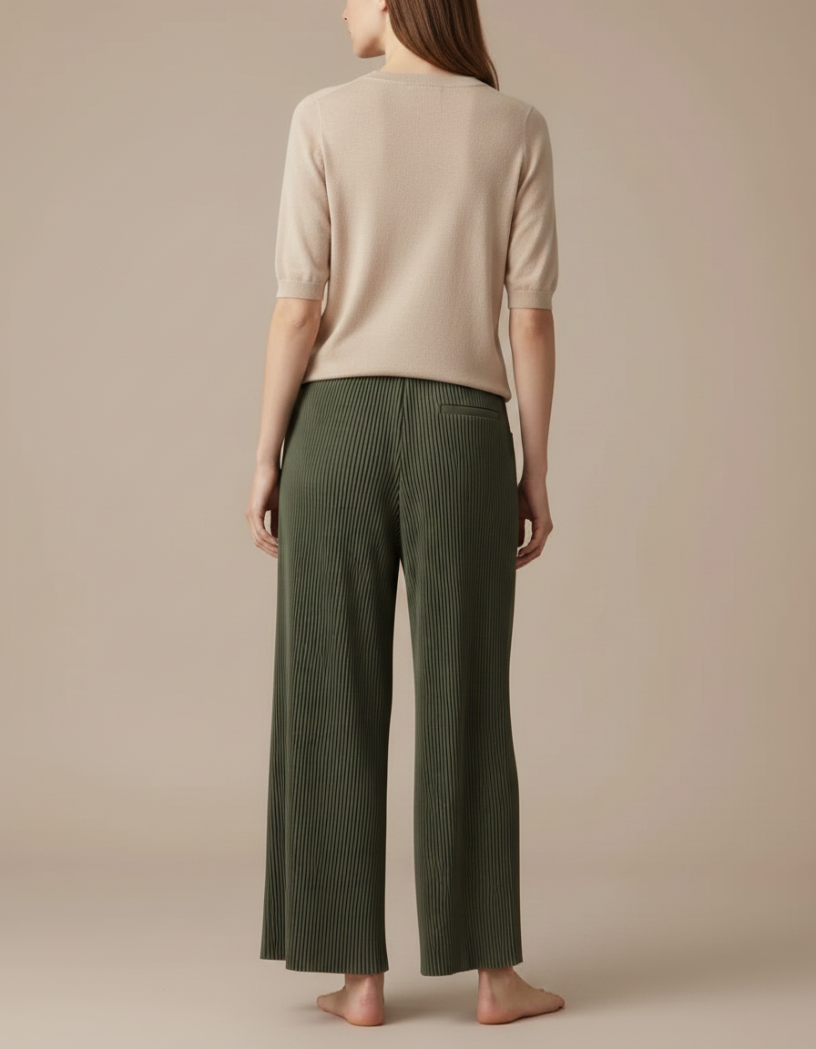 Pantalon Japonais Vert Plissé Ample Fluide Femme - Polyester - vue 2