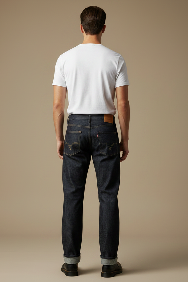 Pantalon Japonais Denim Brodé Droit Coton Homme - Marine Jean - vue 2