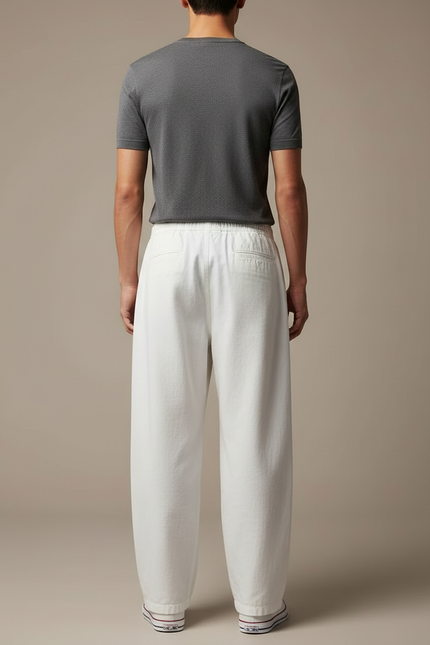 Pantalon Japonais Blanc Cassé Ample Décontracté Unisexe - Toile - vue 2