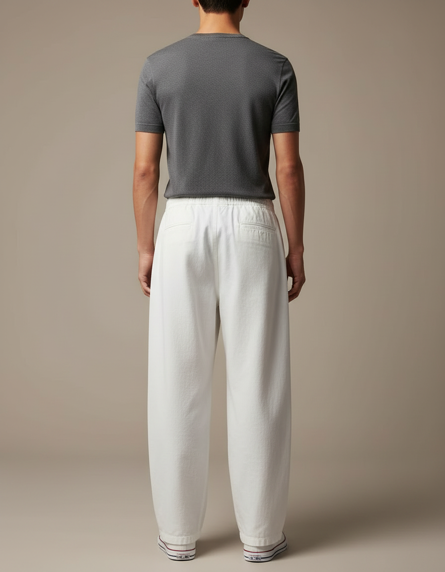 Pantalon Japonais Blanc Cassé Ample Décontracté Unisexe - Toile - vue 2