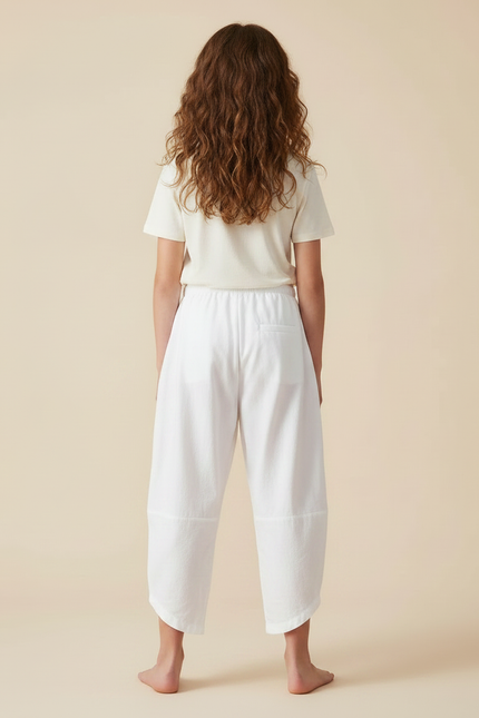 Pantalon Japonais Fille Ample Coton - Blanc Molleton - vue 2