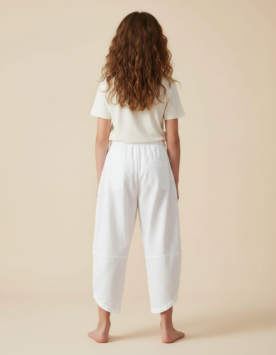 Pantalon Japonais Fille Ample Coton - Blanc Molleton - vue 2