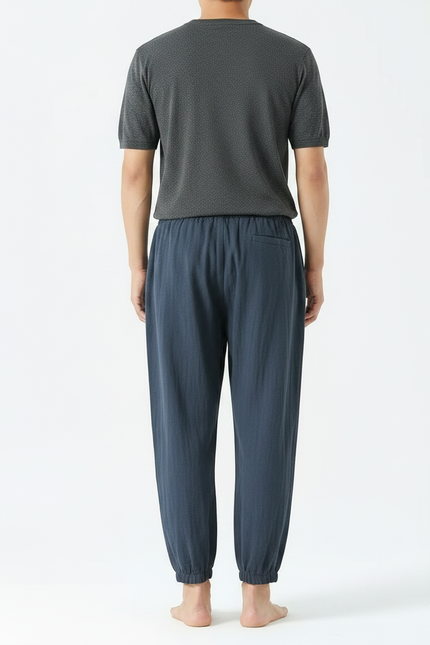 Pantalon Japonais Coton Lin Ample Sarouel Décontracté - Marine - vue 2